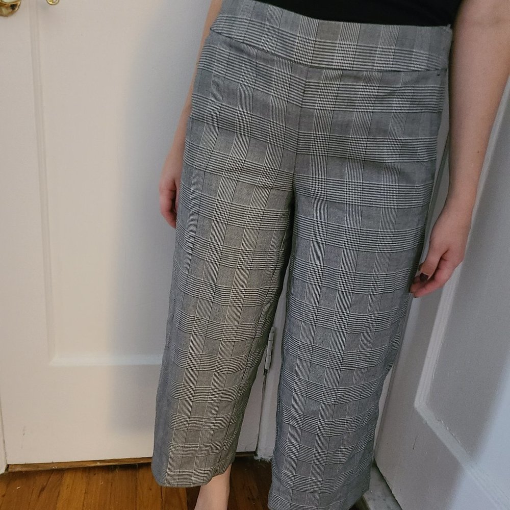 Loft Women's Black & White Glen Check Ankle Pants